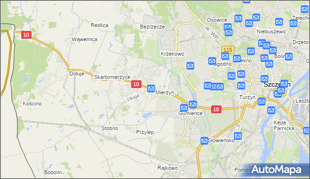 mapa Mierzyn gmina Dobra (Szczecińska), Mierzyn gmina Dobra (Szczecińska) na mapie Targeo