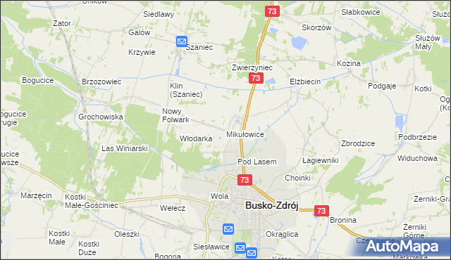 mapa Mikułowice gmina Busko-Zdrój, Mikułowice gmina Busko-Zdrój na mapie Targeo