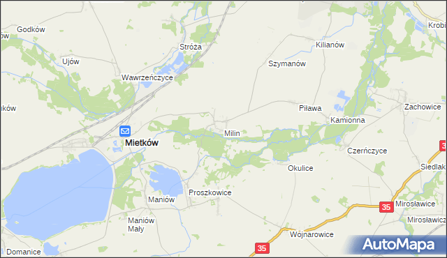 mapa Milin gmina Mietków, Milin gmina Mietków na mapie Targeo