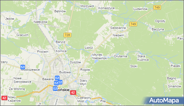 mapa Młynek Nieświński, Młynek Nieświński na mapie Targeo