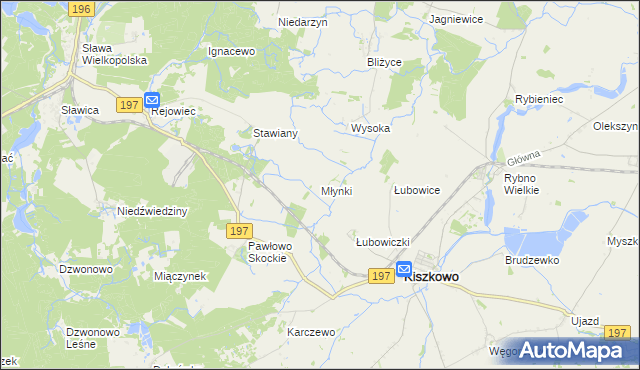 mapa Młynki gmina Skoki, Młynki gmina Skoki na mapie Targeo