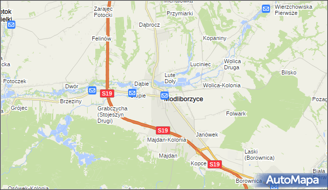 mapa Modliborzyce powiat janowski, Modliborzyce powiat janowski na mapie Targeo