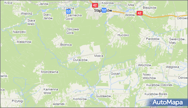 mapa Mokra gmina Stąporków, Mokra gmina Stąporków na mapie Targeo