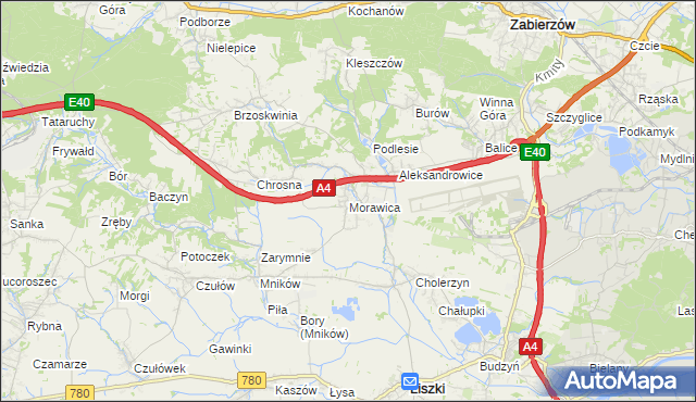 mapa Morawica gmina Liszki, Morawica gmina Liszki na mapie Targeo