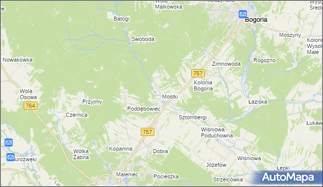 mapa Mostki gmina Staszów, Mostki gmina Staszów na mapie Targeo