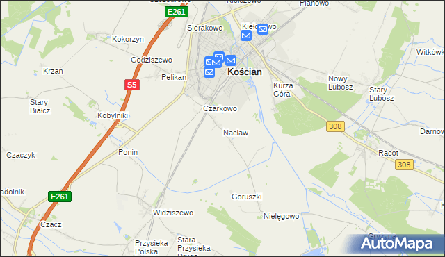mapa Nacław gmina Kościan, Nacław gmina Kościan na mapie Targeo