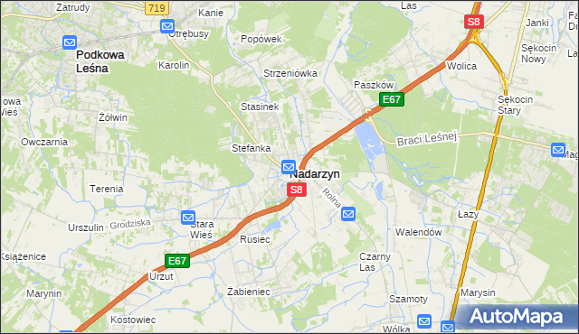 mapa Nadarzyn powiat pruszkowski, Nadarzyn powiat pruszkowski na mapie Targeo