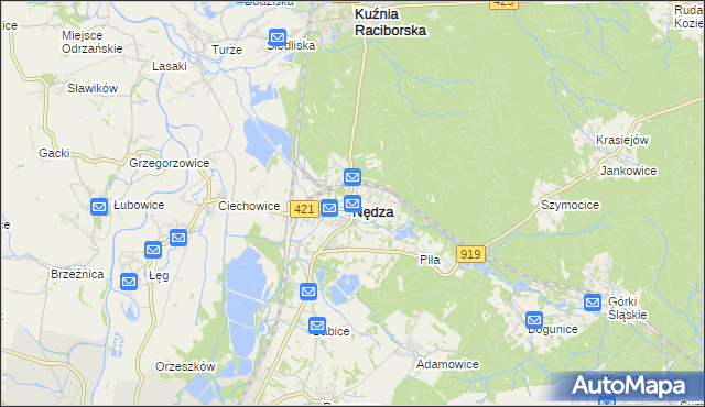 mapa Nędza powiat raciborski, Nędza powiat raciborski na mapie Targeo