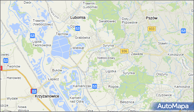 mapa Nieboczowy, Nieboczowy na mapie Targeo