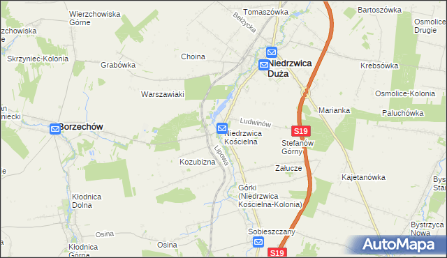 mapa Niedrzwica Kościelna, Niedrzwica Kościelna na mapie Targeo