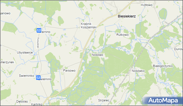 mapa Nosowo gmina Biesiekierz, Nosowo gmina Biesiekierz na mapie Targeo