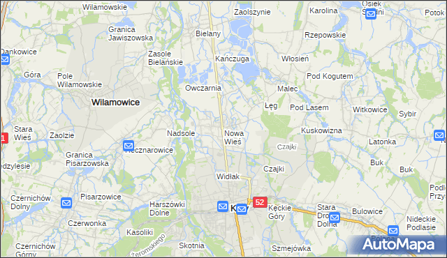 mapa Nowa Wieś gmina Kęty, Nowa Wieś gmina Kęty na mapie Targeo