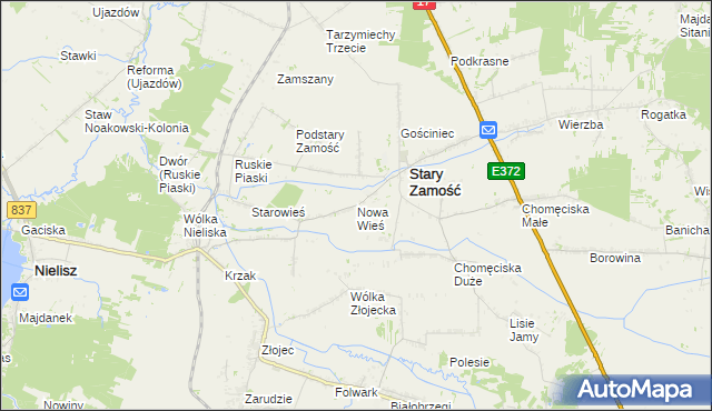 mapa Nowa Wieś gmina Stary Zamość, Nowa Wieś gmina Stary Zamość na mapie Targeo