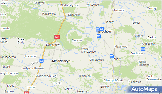 mapa Nowe Mistrzewice, Nowe Mistrzewice na mapie Targeo
