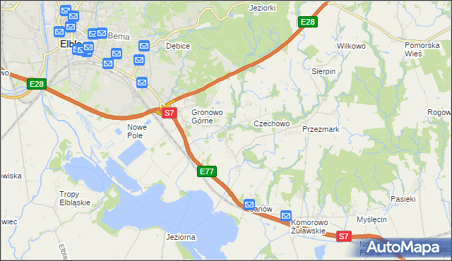 mapa Nowina gmina Elbląg, Nowina gmina Elbląg na mapie Targeo