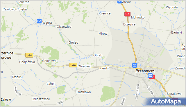 mapa Obrąb gmina Przasnysz, Obrąb gmina Przasnysz na mapie Targeo