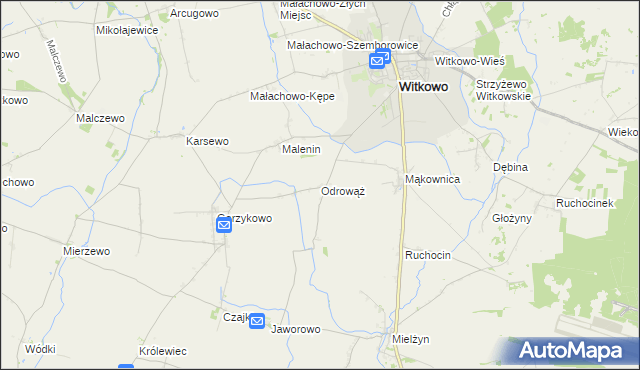 mapa Odrowąż gmina Witkowo, Odrowąż gmina Witkowo na mapie Targeo
