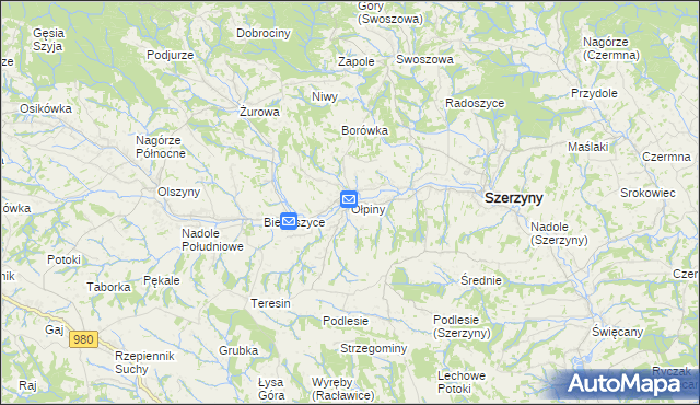 mapa Ołpiny, Ołpiny na mapie Targeo