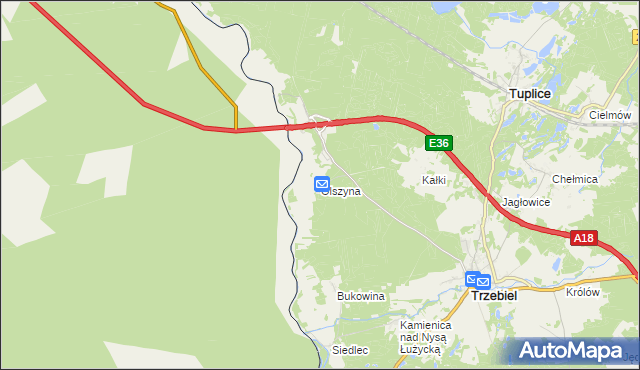 mapa Olszyna gmina Trzebiel, Olszyna gmina Trzebiel na mapie Targeo