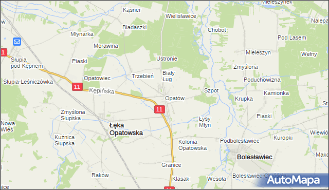 mapa Opatów gmina Łęka Opatowska, Opatów gmina Łęka Opatowska na mapie Targeo