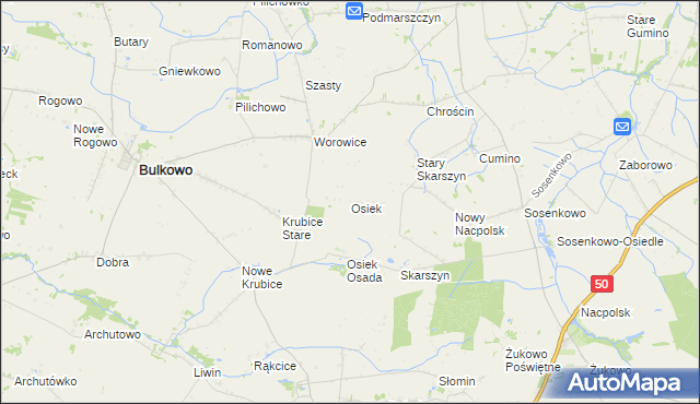 mapa Osiek gmina Bulkowo, Osiek gmina Bulkowo na mapie Targeo