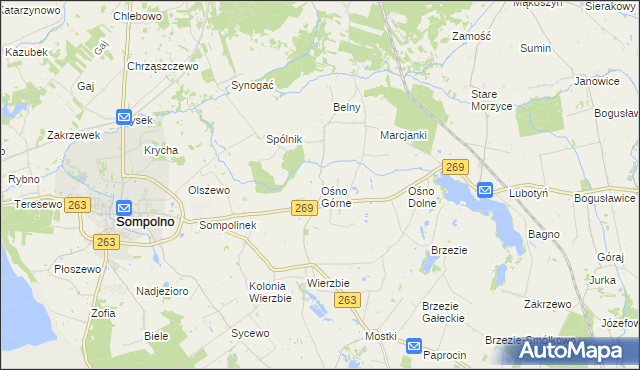 mapa Ośno Górne, Ośno Górne na mapie Targeo