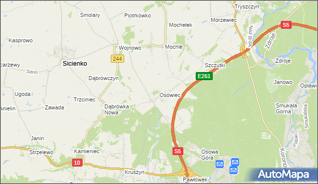 mapa Osówiec gmina Sicienko, Osówiec gmina Sicienko na mapie Targeo