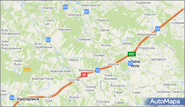 mapa Osowiec gmina Żabia Wola, Osowiec gmina Żabia Wola na mapie Targeo