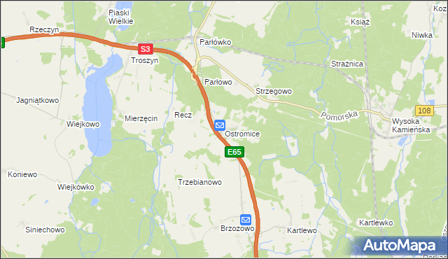 mapa Ostromice, Ostromice na mapie Targeo