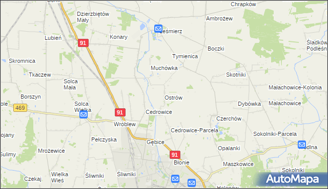 mapa Ostrów gmina Ozorków, Ostrów gmina Ozorków na mapie Targeo