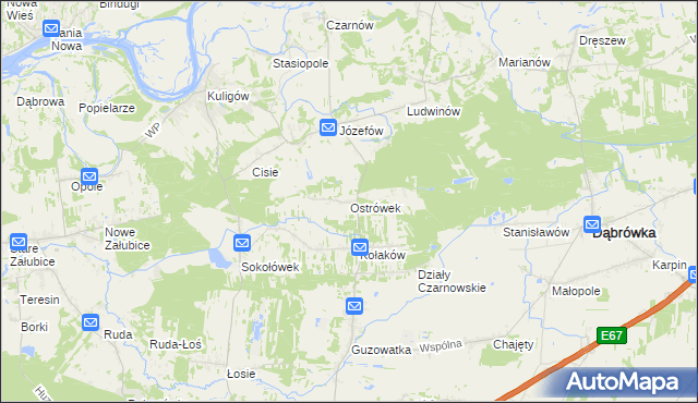 mapa Ostrówek gmina Dąbrówka, Ostrówek gmina Dąbrówka na mapie Targeo
