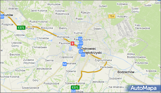 mapa Ostrowiec Świętokrzyski, Ostrowiec Świętokrzyski na mapie Targeo