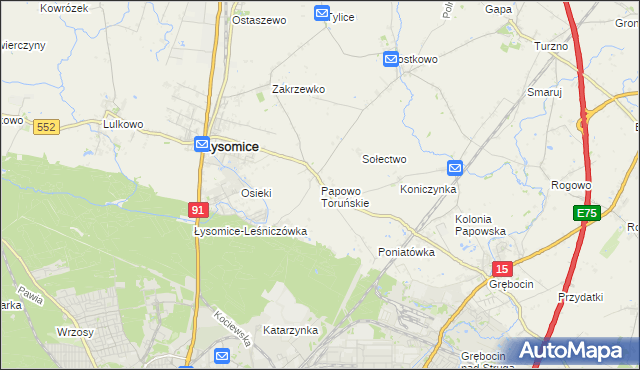 mapa Papowo Toruńskie, Papowo Toruńskie na mapie Targeo