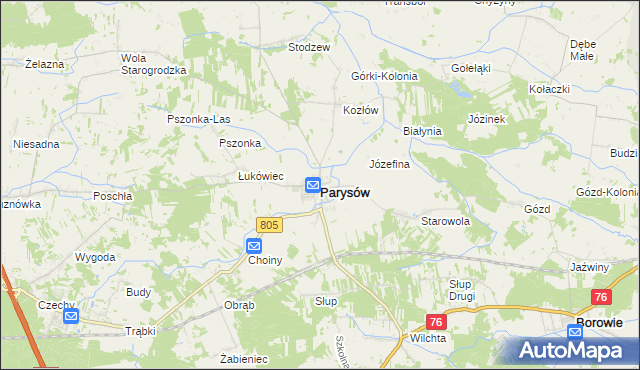 mapa Parysów, Parysów na mapie Targeo