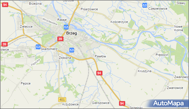 mapa Pawłów gmina Skarbimierz, Pawłów gmina Skarbimierz na mapie Targeo