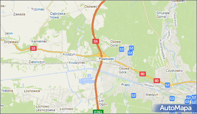 mapa Pawłówek gmina Sicienko, Pawłówek gmina Sicienko na mapie Targeo