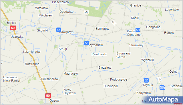 mapa Pawłówek gmina Teresin, Pawłówek gmina Teresin na mapie Targeo