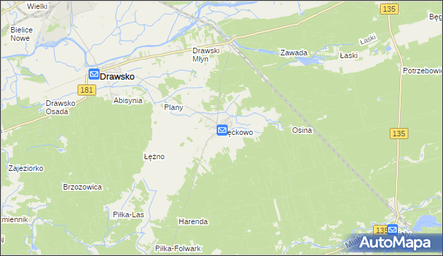 mapa Pęckowo gmina Drawsko, Pęckowo gmina Drawsko na mapie Targeo