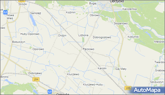 mapa Pęckowo gmina Obrzycko, Pęckowo gmina Obrzycko na mapie Targeo