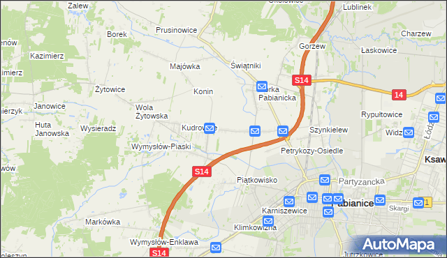 mapa Petrykozy gmina Pabianice, Petrykozy gmina Pabianice na mapie Targeo