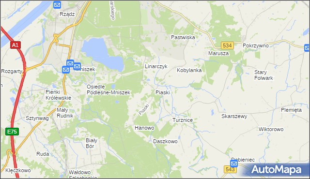 mapa Piaski gmina Grudziądz, Piaski gmina Grudziądz na mapie Targeo
