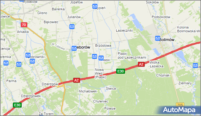 mapa Piaski gmina Nieborów, Piaski gmina Nieborów na mapie Targeo