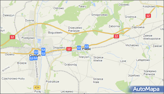 mapa Piaski powiat gostyński, Piaski powiat gostyński na mapie Targeo