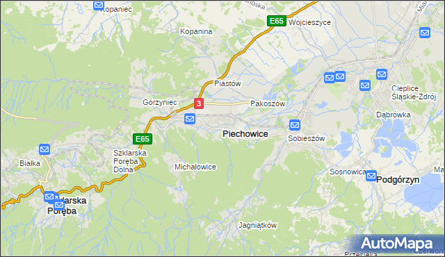 mapa Piechowice powiat jeleniogórski, Piechowice powiat jeleniogórski na mapie Targeo