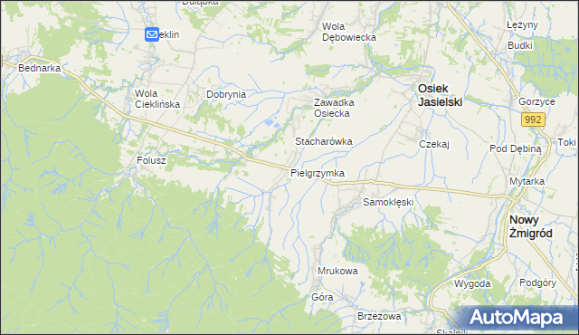 mapa Pielgrzymka gmina Osiek Jasielski, Pielgrzymka gmina Osiek Jasielski na mapie Targeo