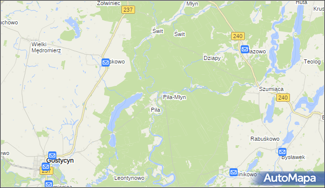 mapa Piła-Młyn gmina Cekcyn, Piła-Młyn gmina Cekcyn na mapie Targeo