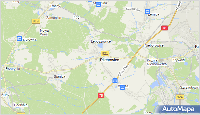 mapa Pilchowice powiat gliwicki, Pilchowice powiat gliwicki na mapie Targeo