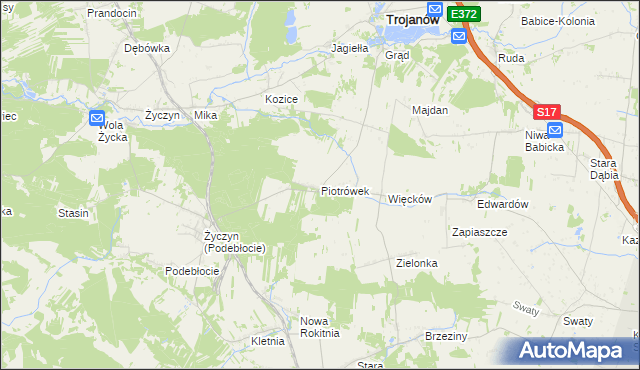 mapa Piotrówek gmina Trojanów, Piotrówek gmina Trojanów na mapie Targeo