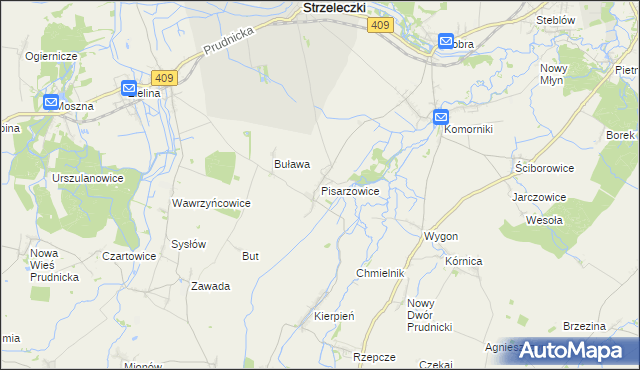 mapa Pisarzowice gmina Strzeleczki, Pisarzowice gmina Strzeleczki na mapie Targeo