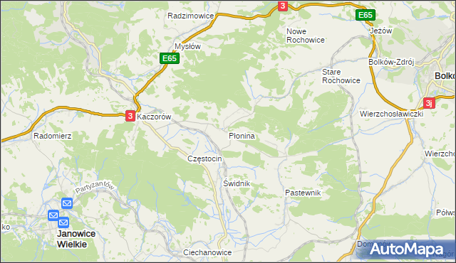 mapa Płonina gmina Bolków, Płonina gmina Bolków na mapie Targeo